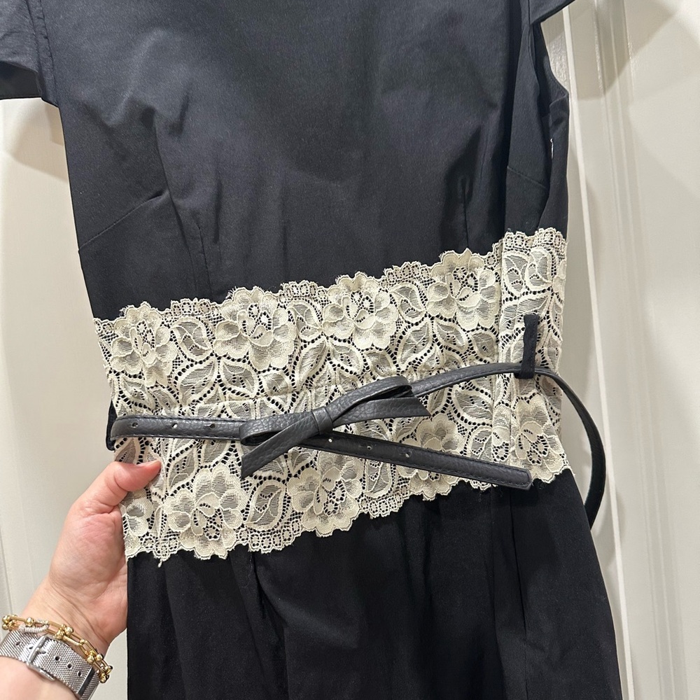 Black Dress with Lace Detail and Belt